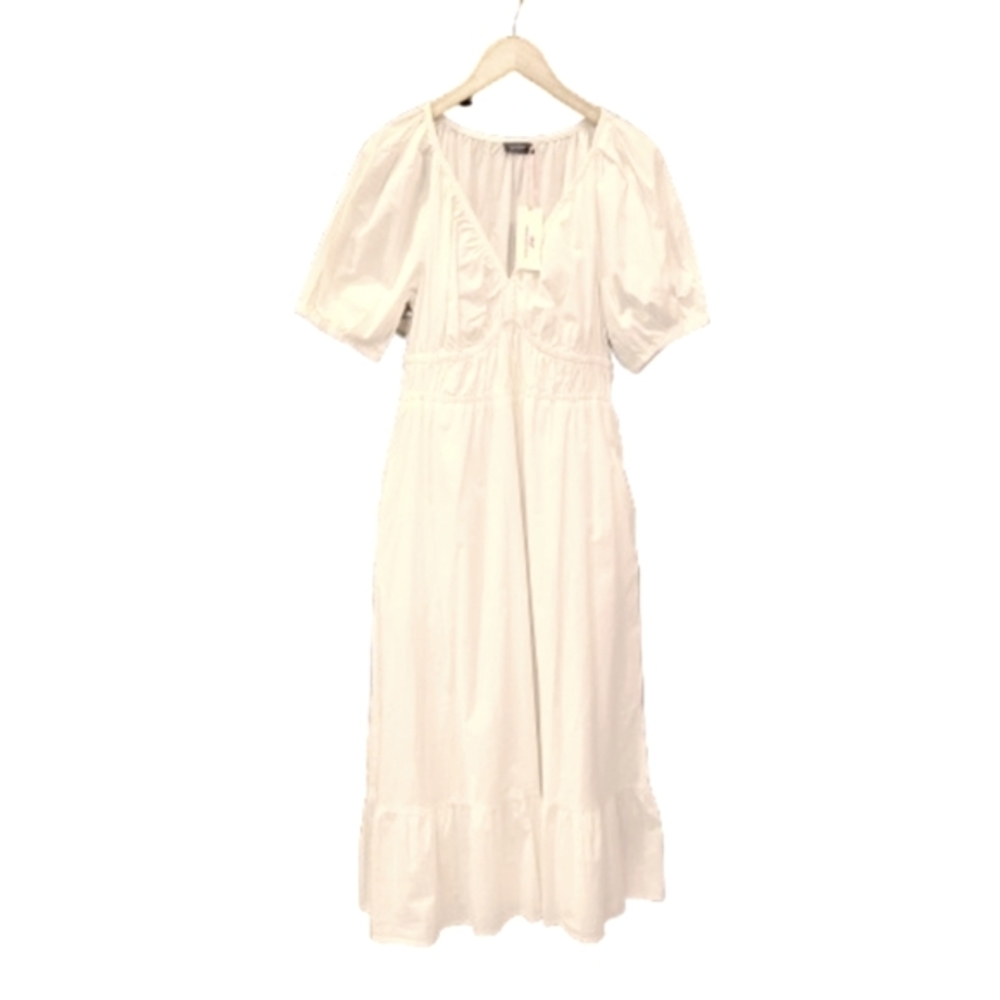 Vineyard Vines Marina Dress Large White Midi Puffy Sleeves Summer Tiered - Picture 2 of 16